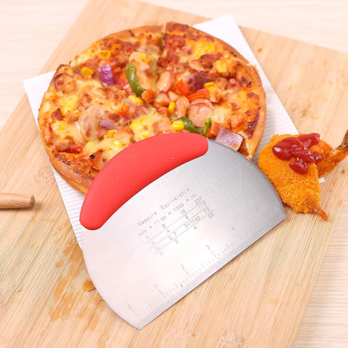 1 pcs Stainless Steel Dough Pastry Scraper Chopper with Ergonomic Rubber Non-Slip Grip, Pro Pastry Pizza Cutter (Red)