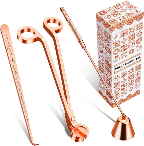 Calary 3 in 1 Candle Care Kit, Wick Trimmer, Snuffer & Dipper Set in Rose Gold