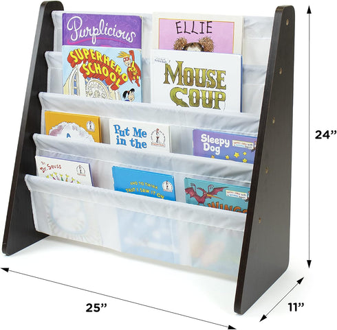 4-Tier Humble Crew Kids Bookshelf, Espresso Wood/White - Premium Book Shelf for Kids Rooms with Four Deep Pockets