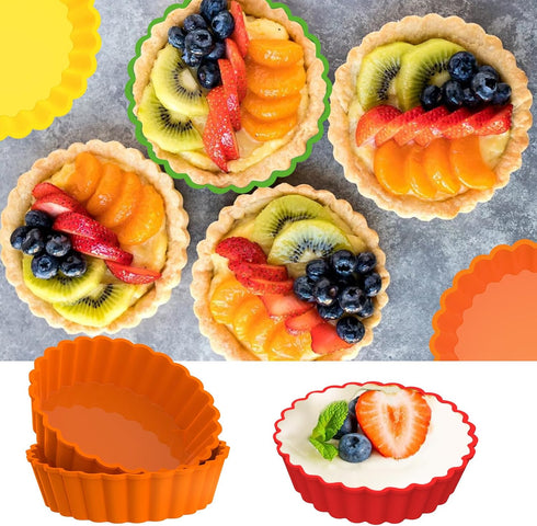 Webake Silicone Mini Tart Pan - 4 Inch Non-stick Mini Quiche Molds, Small Pie Baking Pan, Pack of 8.