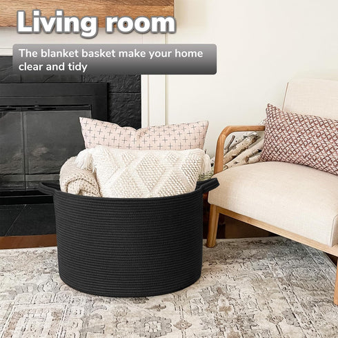 Goodpick Large Blanket Basket, 22"X 14" Woven Rope Storage Basket for Laundry, Kids Toy Organizer