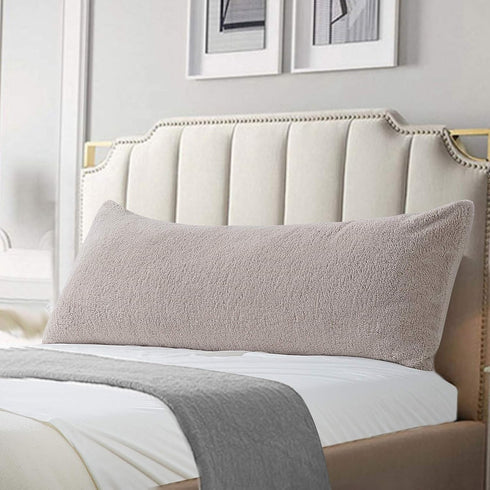 Reafort Ultra Soft Sherpa Body Pillow Cover with Zipper Closure, 21"x54", Taupe
