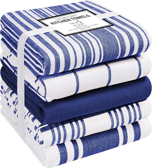 Cotton Clinic Assorted Kitchen Towels 5 Pack Soft Absorbent Quick Drying Table