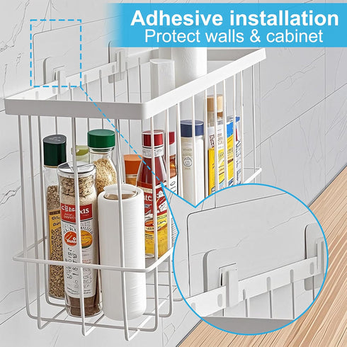 FHJP 3Pcs, 2 3 Cabinet Door Organizer Foil and Plastic Wrap Organizer with Sponges, Cabinet Door Storage with Caddy