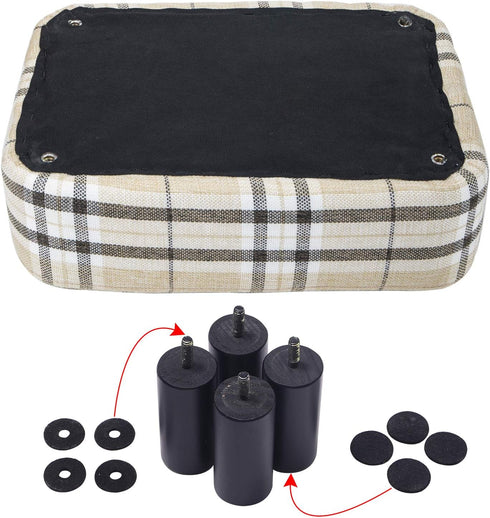 16.54" RF-BD215 IBUYKE Small Footstool, Linen Fabric Pouf, with Padded Seat Pine Wood Legs and Padded Rectangular