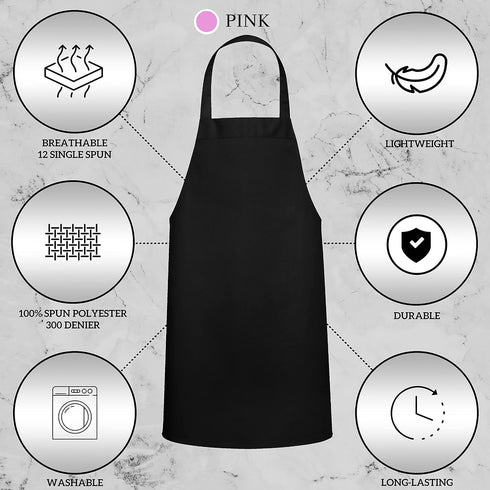 GREEN LIFESTYLE 2 Pack Bib Apron - Unisex Pink Aprons, Machine Washable for Men and Women, Kitchen Cooking BBQ Aprons