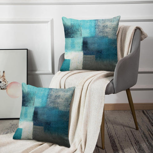 Emvency Set of 2 Teal Throw Pillow Covers, 18x18 Inches Modern Abstract Painting Turquoise White Gray Home Decor