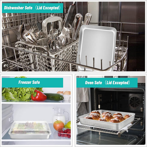 TeamFar Rectangular Cake Pans with Lids - 10.5’’ x 8’’ Stainless Steel Lasagna Brownie Pan