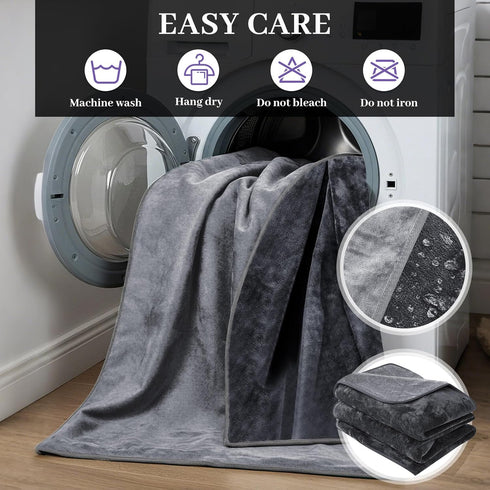 80'' 60'' 3 Tisancy Love Waterproof Dark Gray and Light Gray Bed Blanket x with a Storage Bag, Double Sides Flannel