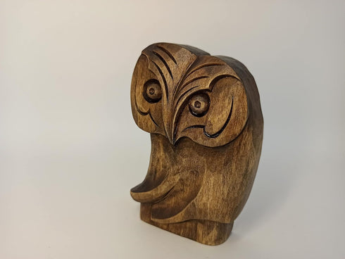 mik-Dyzayn 5 Inch Owl Figurine | Abstract Wood Carving Owl Gifts | Modernist Sculpture, Brown