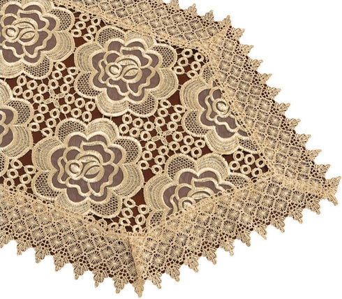 Simhomsen Beige Lace Table Runner Dresser Scarf Embroidered Rose Flower 16 × 72 Inch Long