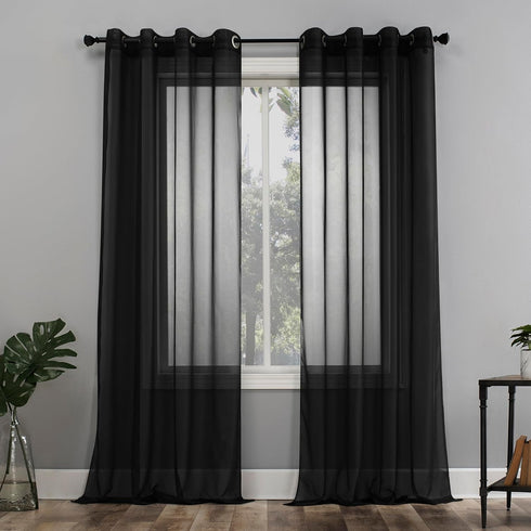 No. 918 Emily Sheer Voile Grommet Curtain Panel, 59" x 63", Black
