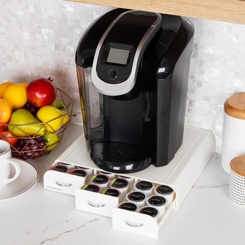 Mind Reader Coffee Pod Organizer with 3 Drawers, 36 Pod Capacity, Countertop Storage, 12.25"L x 13.5"W x 2.5"H, White