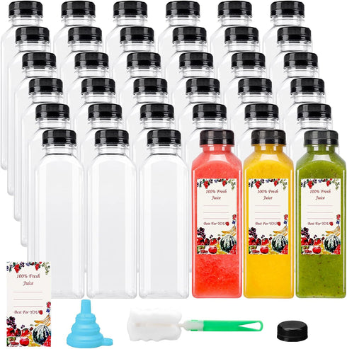 SUPERLELE 36pcs 12oz Plastic Juice Bottles with Caps, Reusable Juicing Bottles, Clear