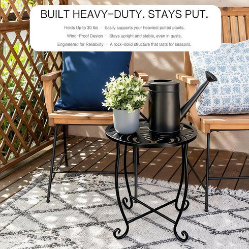 Kaesithar 2 Pack, 15" Outdoor Side Tables Height Tool-Free Metal Patio End Table with Monstera Pattern, Compact Space