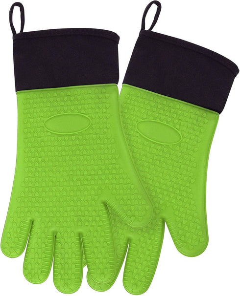 uxcell Silicone Oven Mitts, Heat Resistant Gloves, Non-Slip Grip, Kitchen Hand Protection, Green, 1 Pair