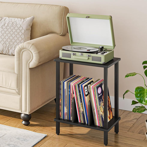 2-Tier 100 Albums, BK05RS01 HOOBRO Small End Table, Record Player Stand Vinyl Record Turntable Stand with Storage up