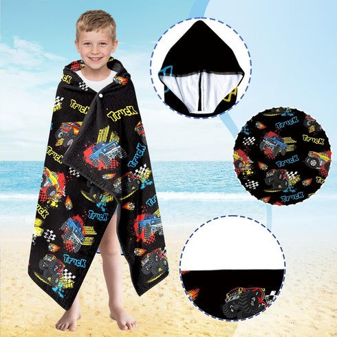 50" 30", Truck Hooded Towels for Kids - Truck Kids Hooded Bath Towels, Trucks Towel with Hood for Boys, Soft