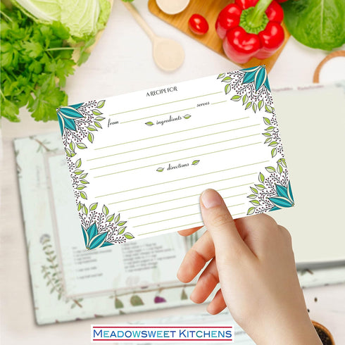 Meadowsweet Kitchens Recipe Card Set - 40 Double Sided 4 x 6 Inch Cards for Personalized Recipe Book