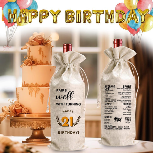 LANBAIHE 21st Birthday Gifts for Her, 21st Birthday Gift for Women Men, 21 Years Old Birthday Gifts Wine Bag, 21st