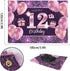 Happy 12th Birthday Banner Backdrop - 12 Party Decorations Supplies for Girl - Pink Purple Gold 4 x 6ft