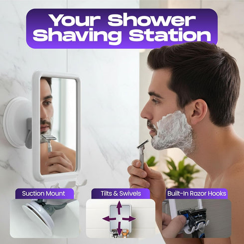 360 2 4.5 6 Safe-er-Grip Changing Lifestyles Suction Cup Fog-Free Shower Mirror, Swivel Shaving Mirror with Razor
