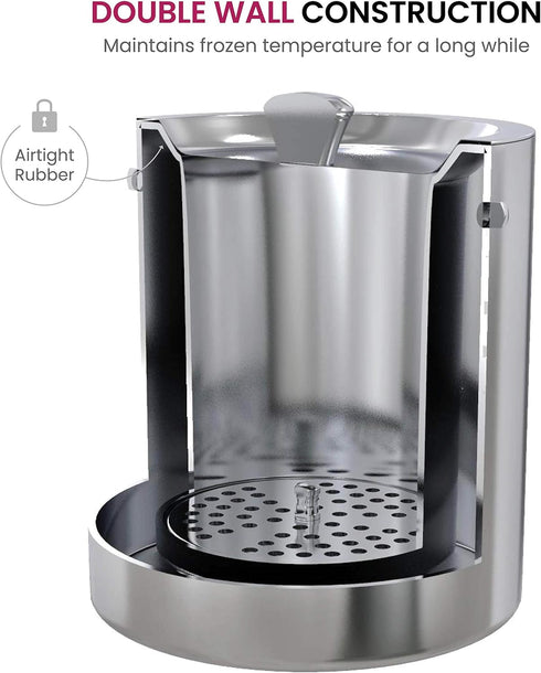FineDine Double-Wall Stainless Steel Insulated Ice Bucket - 3 Liter with Lid & Ice Tong for Home Bar
