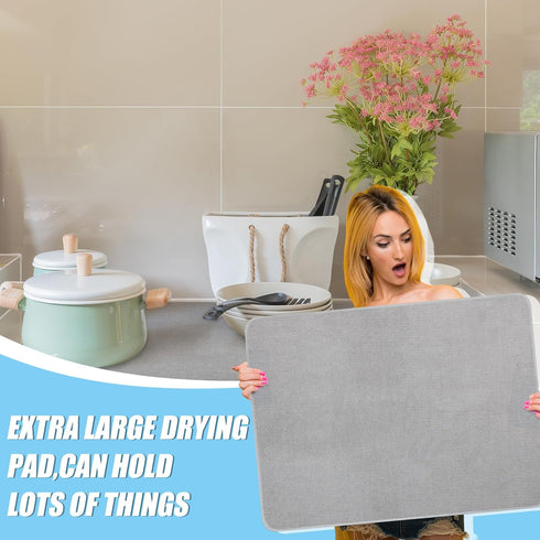 Hushee 2 Pack Extra Large Dish Drying Mat, 30 x 24 XL Microfiber Absorbent Pad for Countertop, Sink, Refrigerator