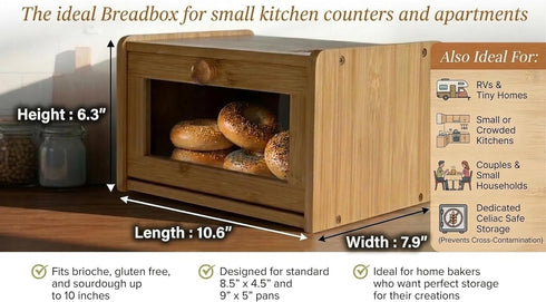Chiron's Pantry Countertop, Chirons Pantry Bread Box with Clear View Window, Premium Bamboo Bread Storage for Kitchen