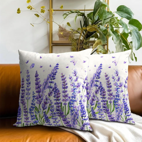 Sweetshow Spring/Summer 18 18 Inches Set 2 Purple Lavender Pillowcovers Purple Flowers Leaves Throw Pillow Covers