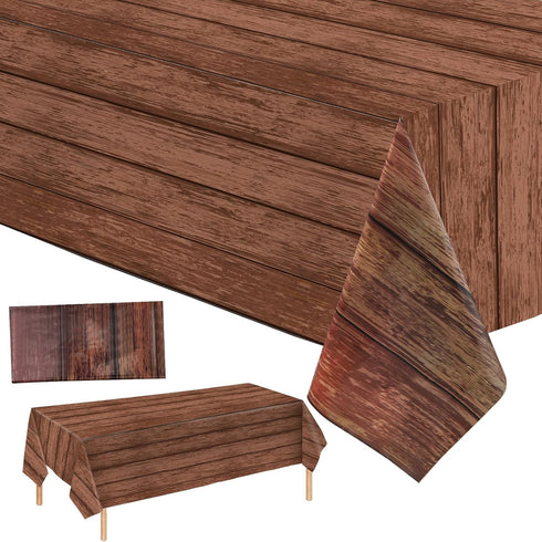 Irenare 3 Pieces Wood Grain Tablecloths, Rustic Plastic Covers for Barbecue Fall Western Themed Birthday Party, 54 x