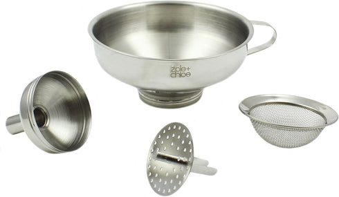Zoie + Chloe 3-in-1 Stainless Steel Funnel Set - Kitchen Funnels with Detachable Fine Mesh Filter & Strainer