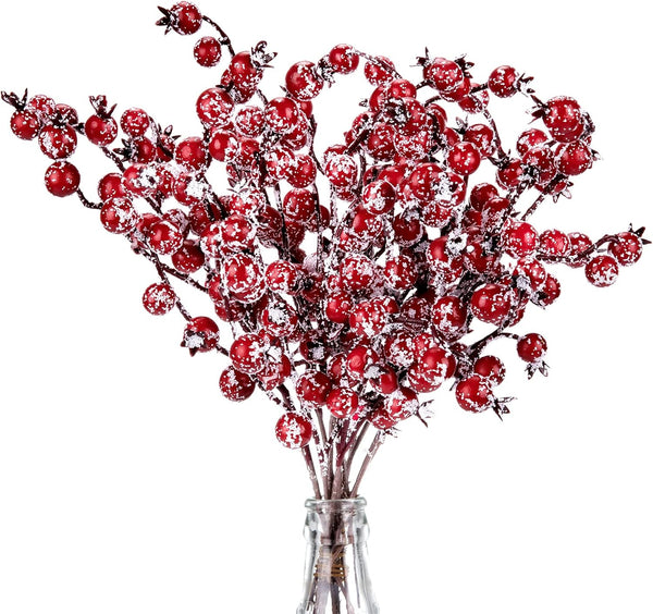 Whaline 12 Pack Christmas Artificial Berry Picks Xmas Winter Frosted Red Berry