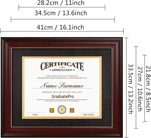 GraduatePro 8.5x11 Diploma Frame with Black Over Gold Mat, CPA License Frame, UV Protection Acrylic, Mahogany with Gold