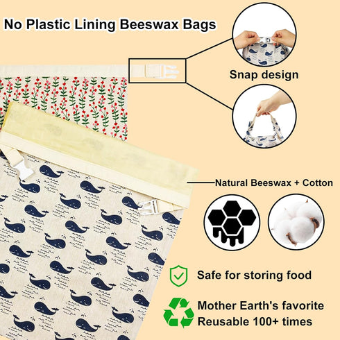 13x17in (2 Pack) Reusable Beeswax Bread Bags for Homemade Sourdough: XL Eco-Friendly Plastic-free Food Storage |