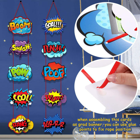 Poen Hero Themed Party Decorations - Large Hero Action Sign Fun Cutouts for Birthday Baby Shower Party Supplies, 10