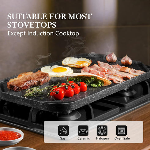 SENSARTE Nonstick Griddle Grill Pan, Reversible Cast Aluminum, 19.5" x 10.7"