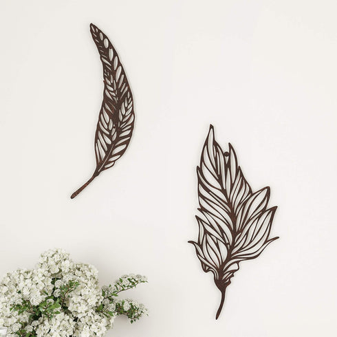 Lavish Home Wall Decor-Set of Two Metal Feather Hanging Wall Art Laser