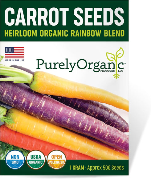 Purely Organic Products LLC Organic Carrot Seeds (Rainbow Blend) - Approx 500 Seeds - USDA Organic,