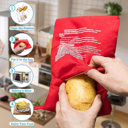 ATB 4-Pack 4 Baked Potato Microwave Bag - Reusable Pouch and Potato Cooker for Perfect Potatoes in Minutes - Quick