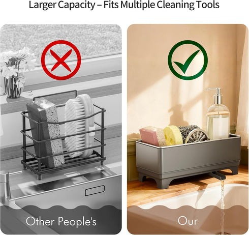 360 Counter MOUKABAL Sponge Holder for Kitchen Sink Rustproof Stainless Steel, Rotating Drain Pipe, Large Organizer