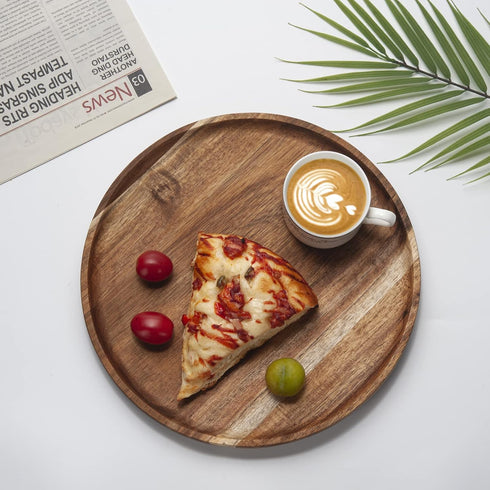 Round Wood Tray, Wooden Serving Tray, Acacia Appetizer Charcuterie Board, Kitchen Countertop Organizer 11.8"