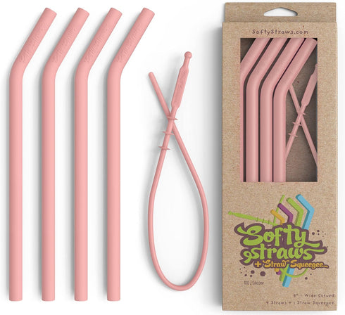 Reusable Silicone Drinking Straws - Big Size with Curved Bend for Tumblers, BPA Free, Flexible, Safe for Kids