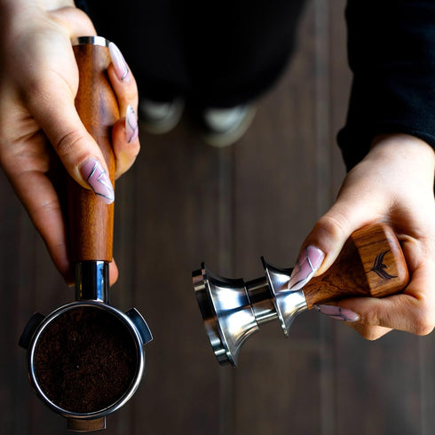54mm Espresso Tamper for Breville Espresso Machines V2, Rosewood KNODOS Auto Leveling Double Spring Loaded Design