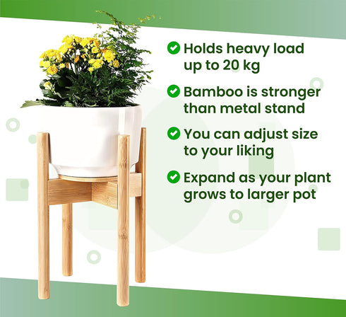 8, 10, 12-inch Plant Stand Indoor - Corner, Table and Floor Planter Holder - Adjustable, Durable Bamboo Wood - Fits Dia
