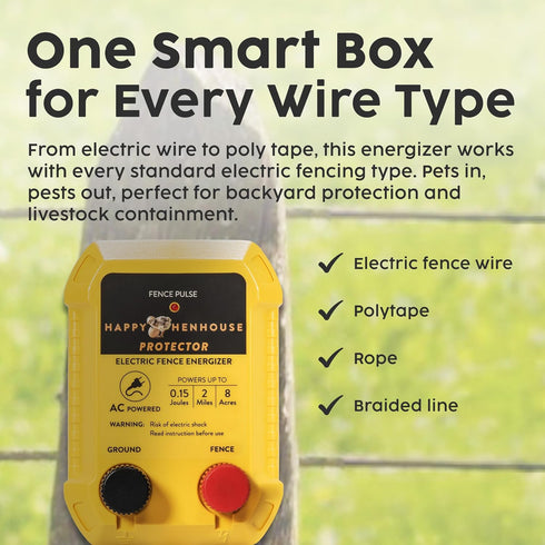 110V Setup Electric Fence Charger - Powerful AC Plug-in Fence Energizer for Chickens, Small Farms & Gardens - Easy
