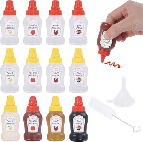 DF DUALFERV DualFerv 12Pcs Mini Ketchup Bottles, Portable Mini Squeeze Bottle, Mini Sauce Condiment