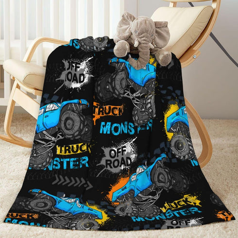 Jbofyee 80x60 Inch Monster Trucks Cars Throw Blankets All Season Ultra Soft Warm Gift for Boys Fleece Blanket for Home