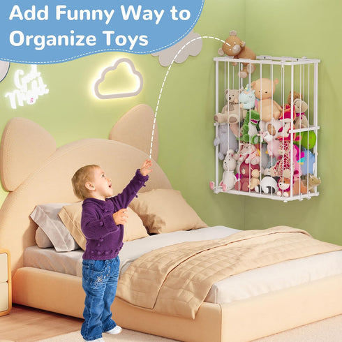 Dmticoasis Stuffed Animal Storage Metal Tube Small Toy Storage Organizer with Elastic Cord, Multifunctional Garage Ball
