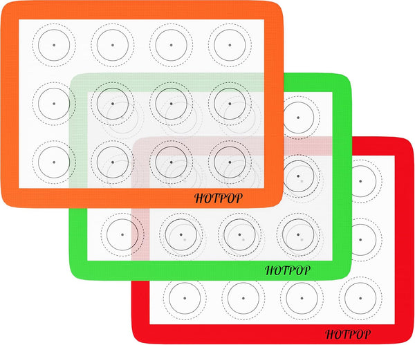HOTPOP Silicone Baking Mats, Non-Stick Sheets for Bake Pans and Rolling, Macaron/Pastry/Cookie Making